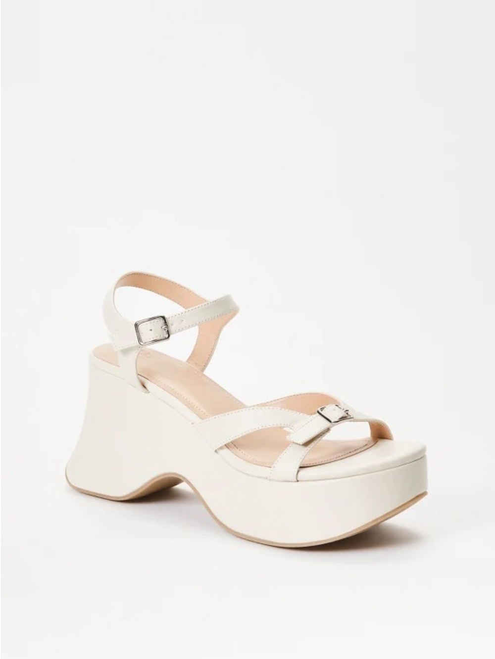 JustFab Cream Platform Ankle-Strap Sandals